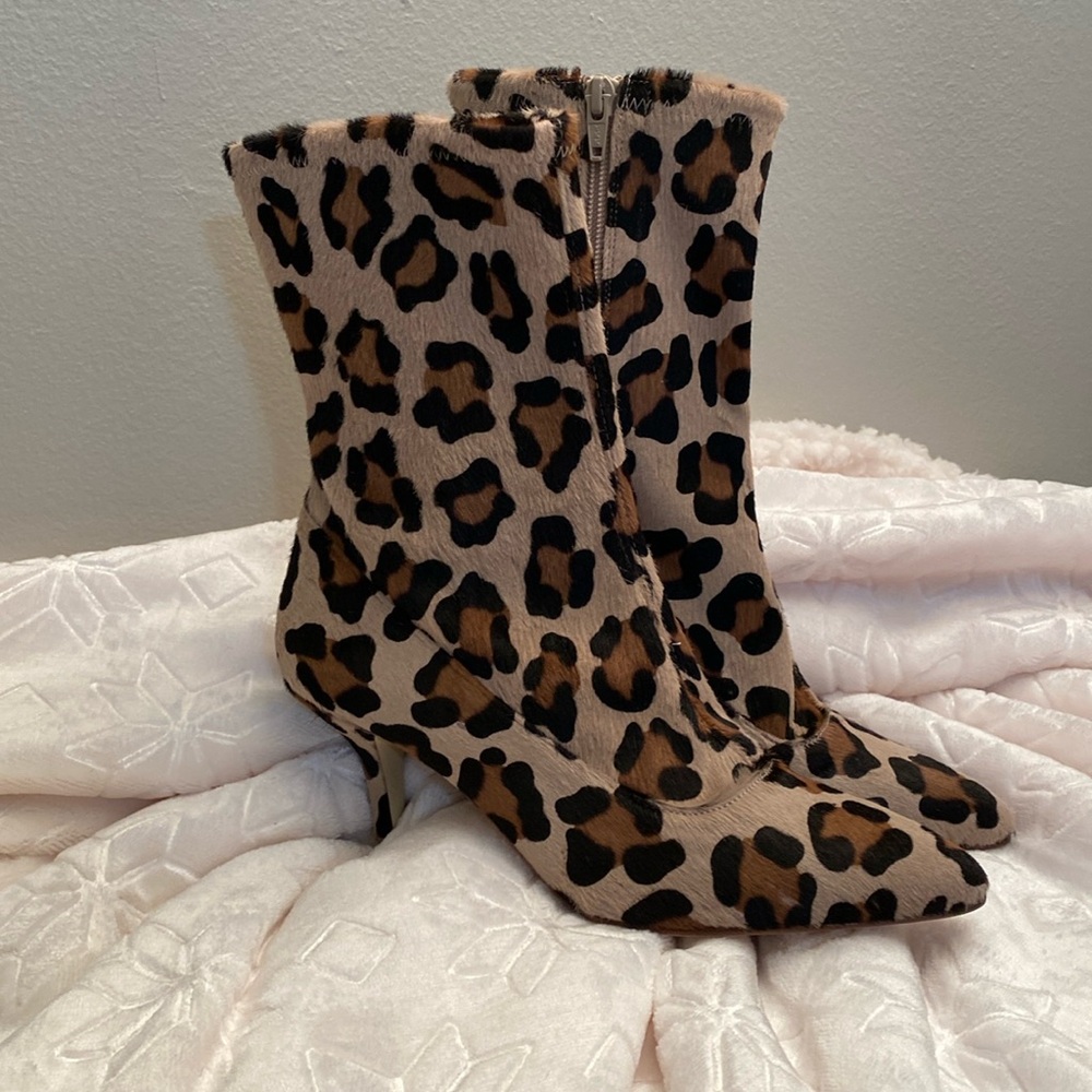 Stuart Weitzman leopard print faux hair boots